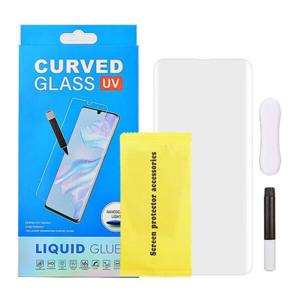 Full Curved Tempered Glass Screen Protector for Samsung Galaxy S10 Plus G975(with UV Light & UV Glue) (Retail Packaging)