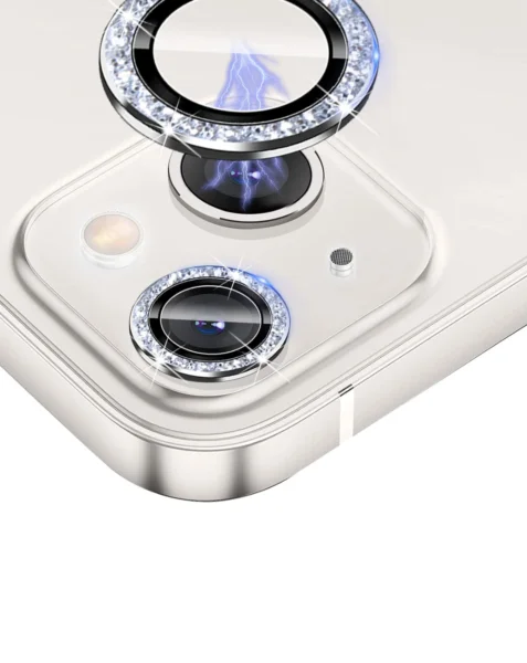 iPhone 13 / 13 Mini Glitter Diamond Camera Lens w/HD Tempered Glass (WHITE)